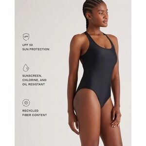 Quince Black‎ Italian Cross-Back One-Piece Swimsuit NWT XS